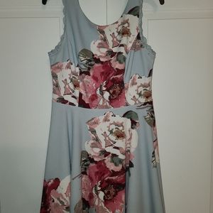 Sleeveless Light Blue with Pink and White Flowers Skater Floral Dress